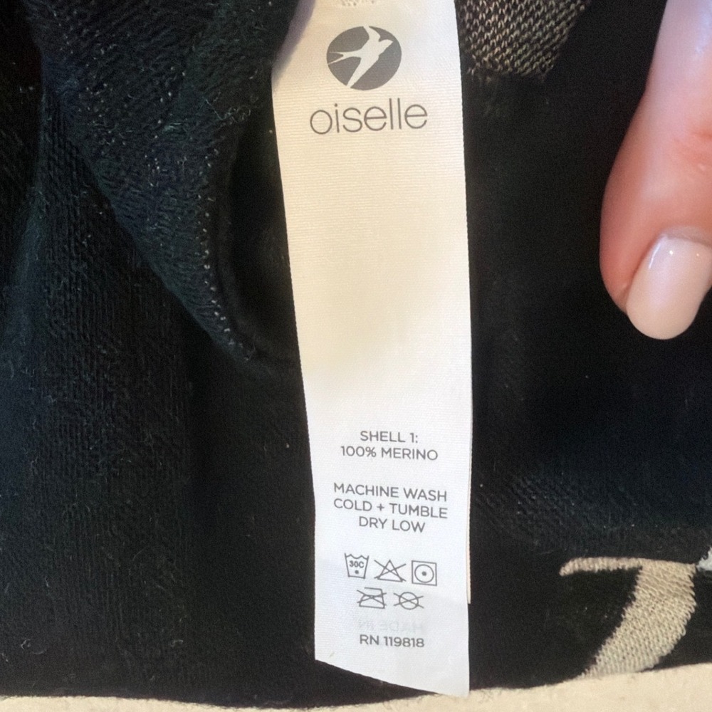 Oiselle Mock Neck Top Womens S Black Bird Print Merino Wool Sleeveless Sport - Picture 2 of 7